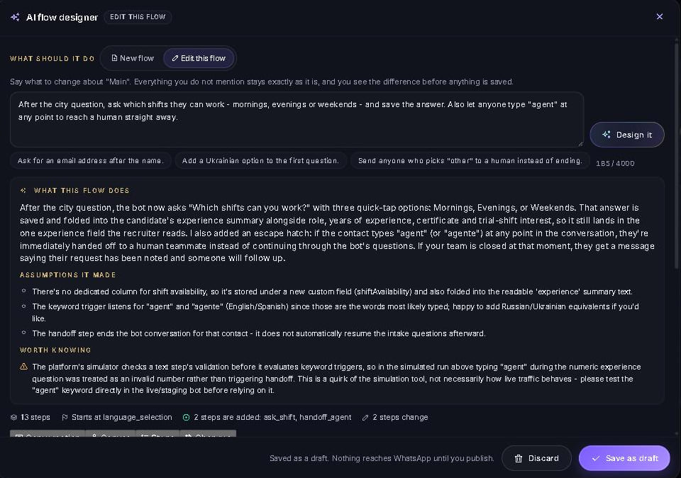 An edit proposal showing added and changed steps