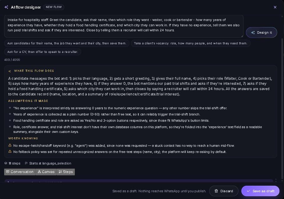 The written plan with assumptions and warnings